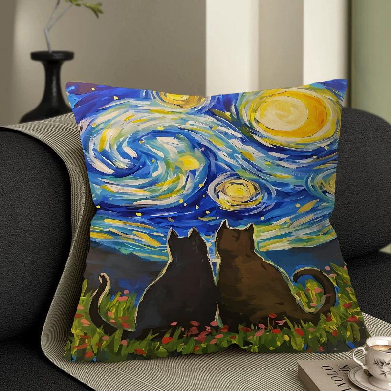 Monet Black Cat Van Gogh Sunflowers Pillowcases Home Bedding Decorative Pillow Cover Wedding Super Soft Pillow Case