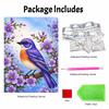 Sparkling Pearl Painting Kit with Frame Blue Bird and Purple Flowers Bead Art Canvas Relaxing Craft Home Wall Decor Gift Idea for Adults