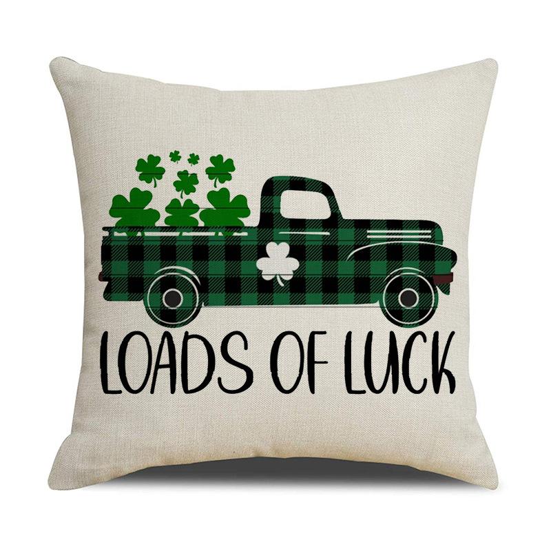 St. Patrick's Day New Sofa Cushion Cover Green Car Four-Leaf Clover Oktoberfest Linen Cushion