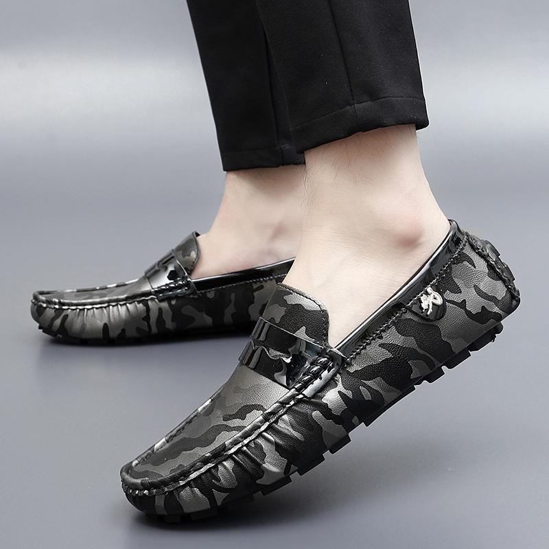 

Женские удобные туфли на плоской подошве, повседневные мужские мокасины, лоферы, туфли для вождения, унисекс, большие размеры, камуфляжные, золотисто-серебристые туфли EU: 37 серый