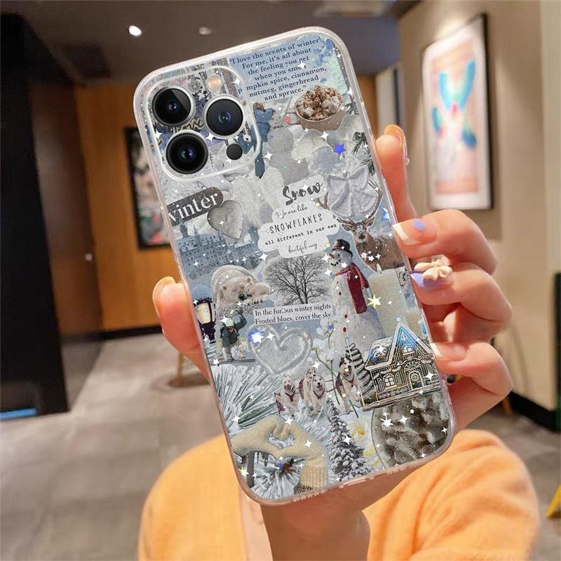 

Winter Christmas Snowflake Phone Case Carcasa Funda For iPhone 17 Pro Max Air 16 15 14 13 Pro Max 15 16 Pro 15Plus 16E Case iphone 16Pro