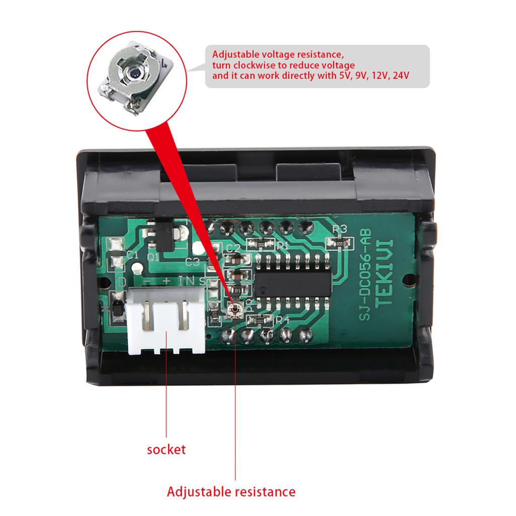 0.56" 3 Wire Digital LED Voltmeter Voltage Meter Panel with Reverse Protection DC0100V (Yellow