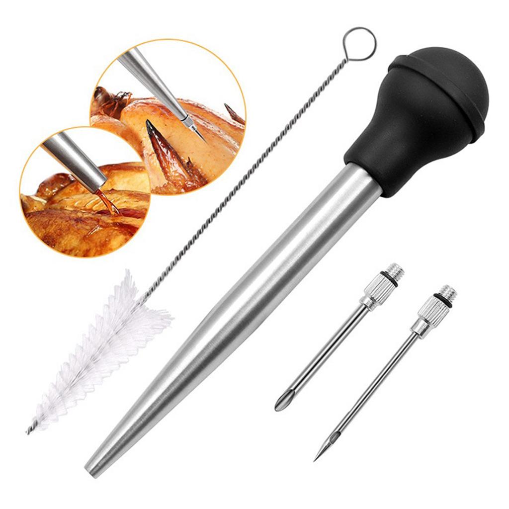 Stainless Steel Turkey Baster Tool Set Marinade Injector Needle and Cleaning Brush Thanksgiving Accessories for Cooking