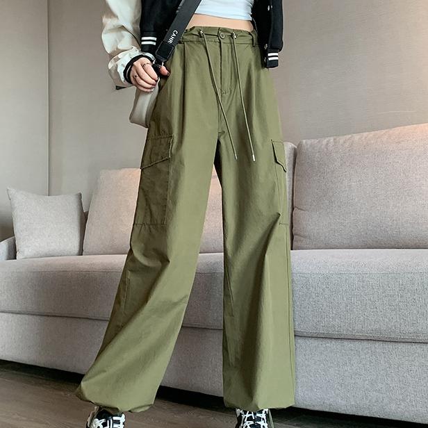 Women Casual Joggers Sports Pants Vintage Solid Low Waist Drawstring Baggy Trousers Y2K Wide Leg Sweatpants Streetwear Cargo Pants