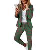 2-teiliges Set mit Mantel und Hose für formelle Anlässe für Damen, Umlegekragen, Karomuster, lange Ärmel, Jacke, schmale Passform, Hose mit elastischem Bund, lässige Alltagskleidung, Pendeln