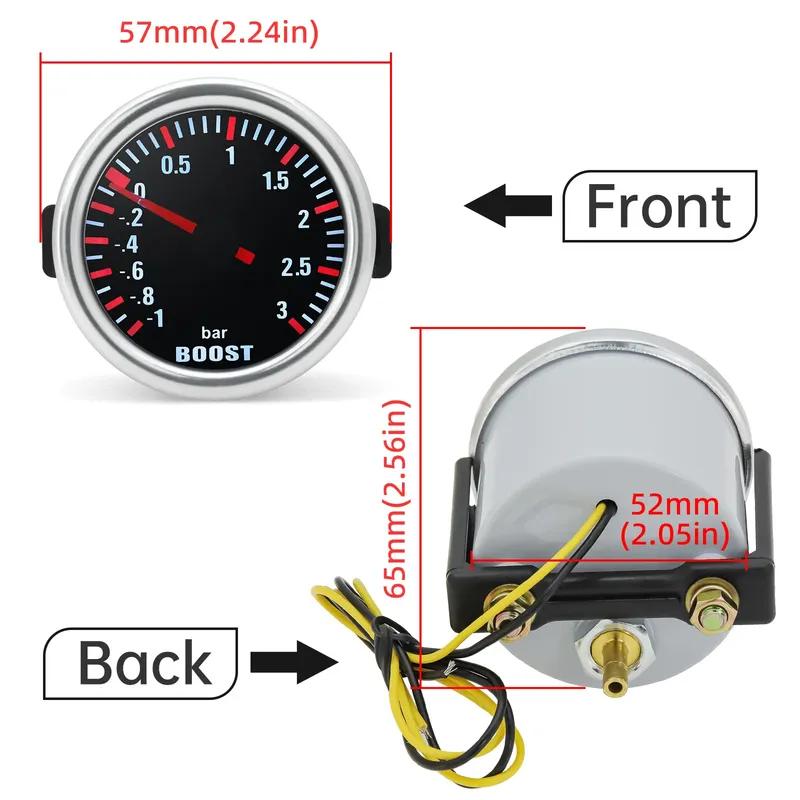 3.0 BAR Universal Smoke Len Turbo Boost Mechanical Car Wthie LED Gauge -1~0~3Bar Turbo Boost Meter 12V