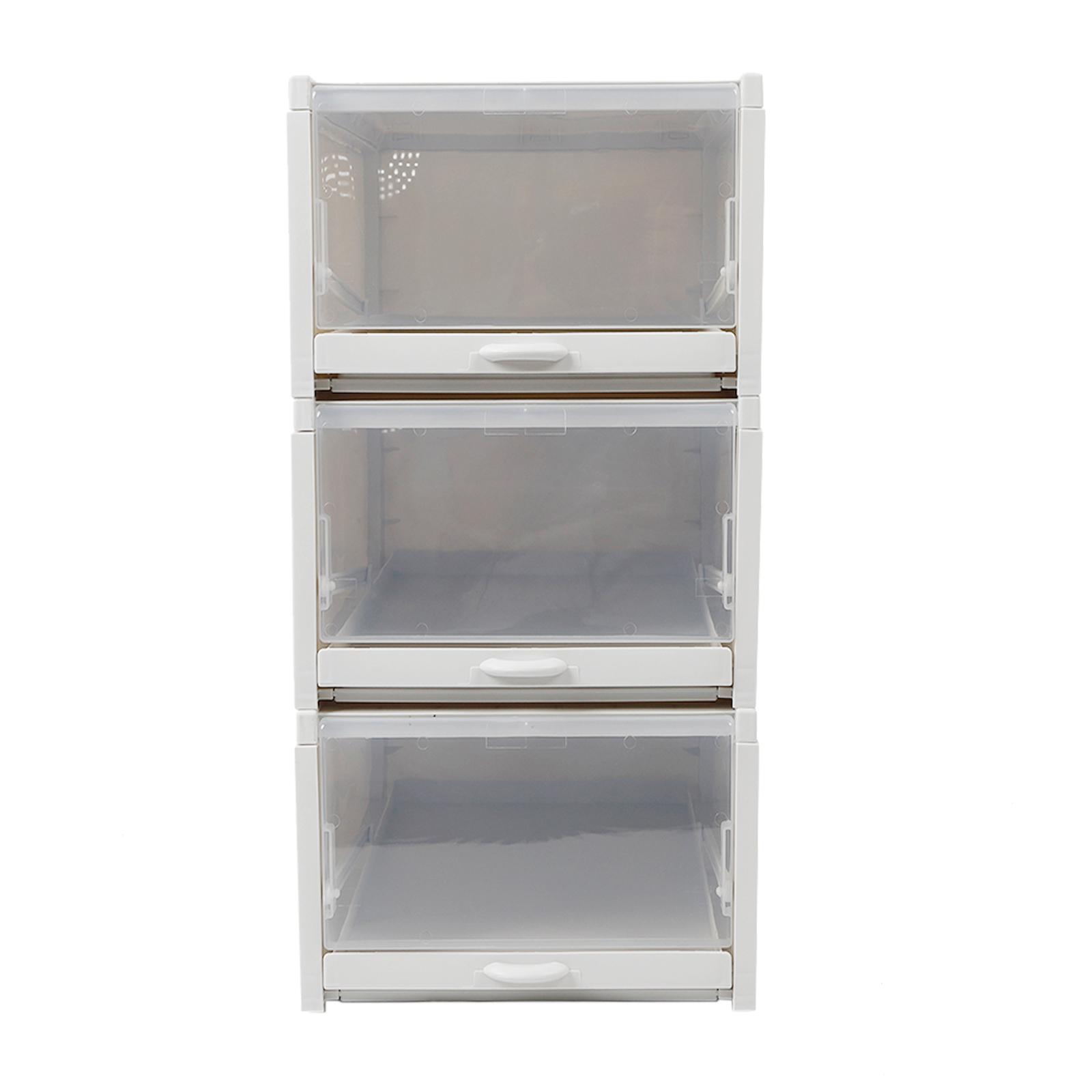 

3PCS Pull-Out Stackable Shoe Box with Sliding Tray and Door PP Storage Shoe Box Great Hat Organizer for Baseball Caps сірий