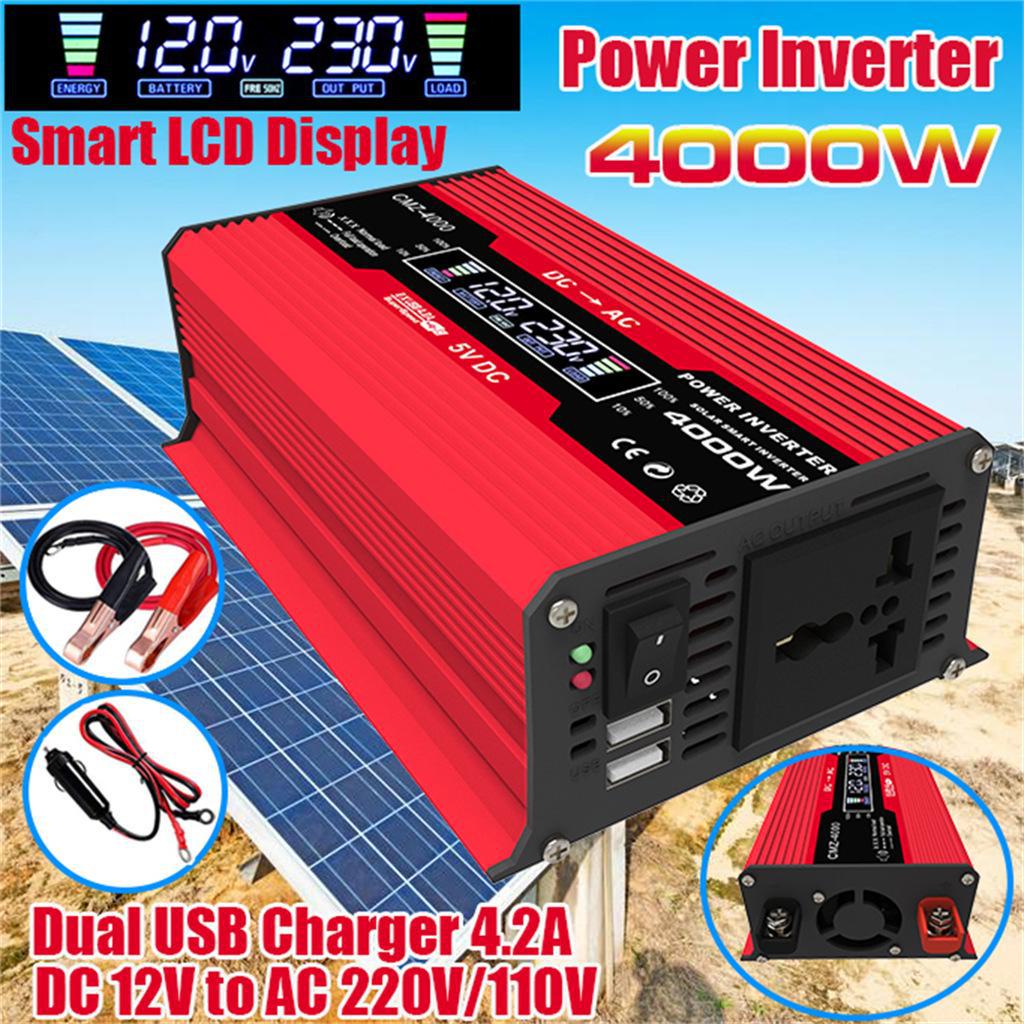 Conversor Inversor Inteligente de 300W, 12V para 220V/110V, Carregamento Rápido USB Duplo 4.2A, Visor Colorido