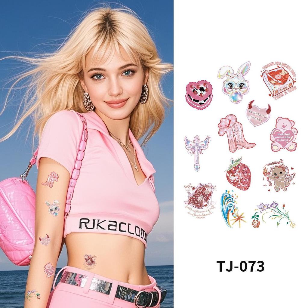Pink Barbie Metallic Laser Tattoo Stickers - Trendy Summer Party Cool & Sweet Style