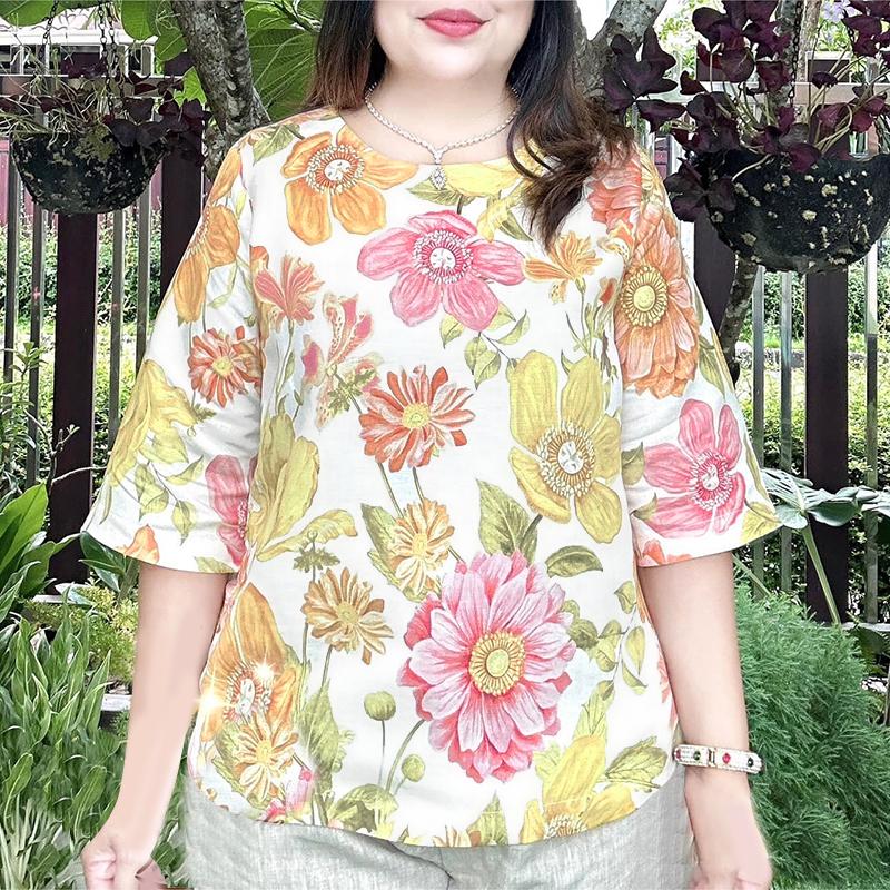 

ZANZEA Women Floral Print Casual Round Neck 3/4 Sleeve Blouse S