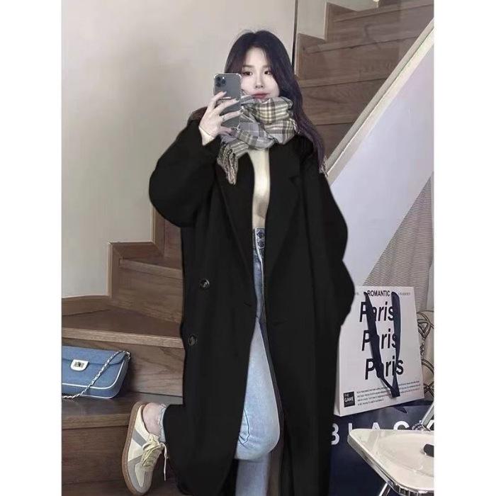 Women's Hepburn Style Korean Pink Wool Coat - Mid-Length, Autumn/Winter 2025 Collection, Petite Fit, High-End Feel