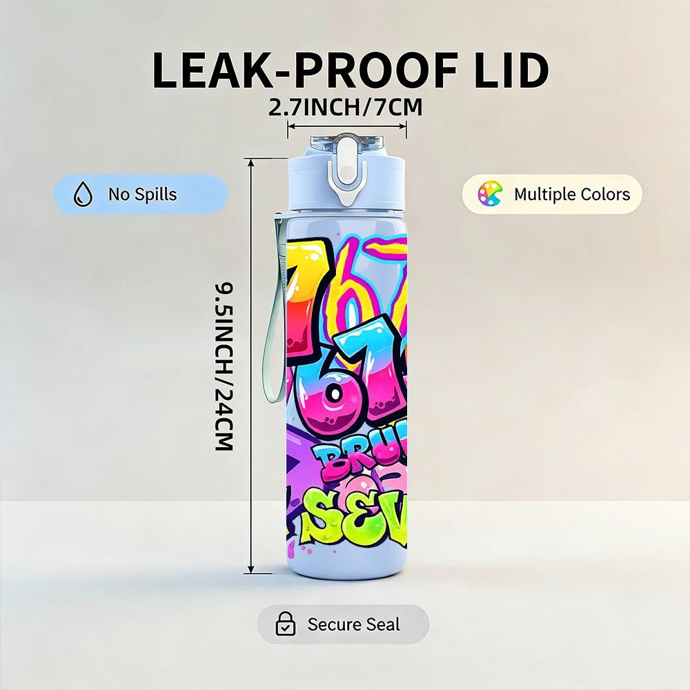 1PC 67 Colorful Psychedelic Graffiti Print 750ml Color Plastic Sports Water Bottle Leakproof Flip Straw Lid Suitable for Sports Office Home Use