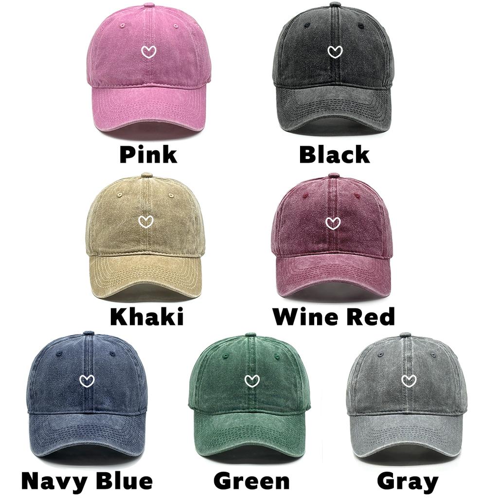 Little Heart Print Snapback Sun Hat Washed Retro Man Cap Adjustable Baseball Cap Perfect For Daily Wear One Size Fits All