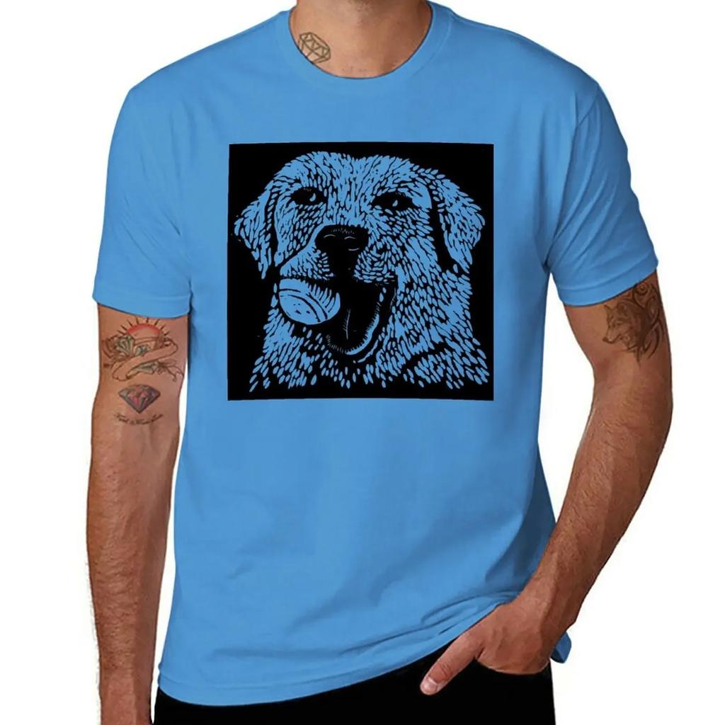 tees blank t shirts plus size tops clothes yellow lab dog with tennis ball, block print T-Shirt