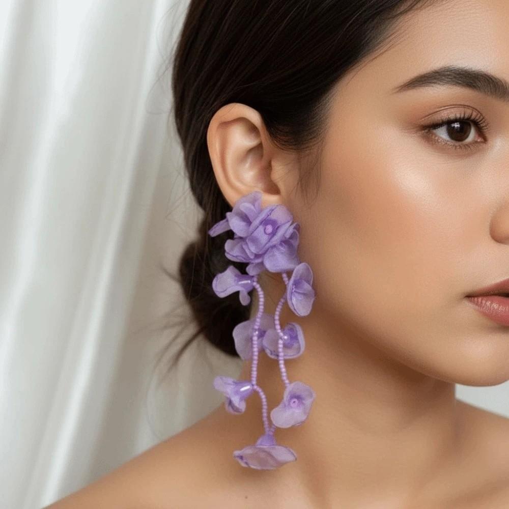 1 pair with Beads Tassel Vacation Flower Eardrops Women Seaside Earrings  Festival Ear Accessories