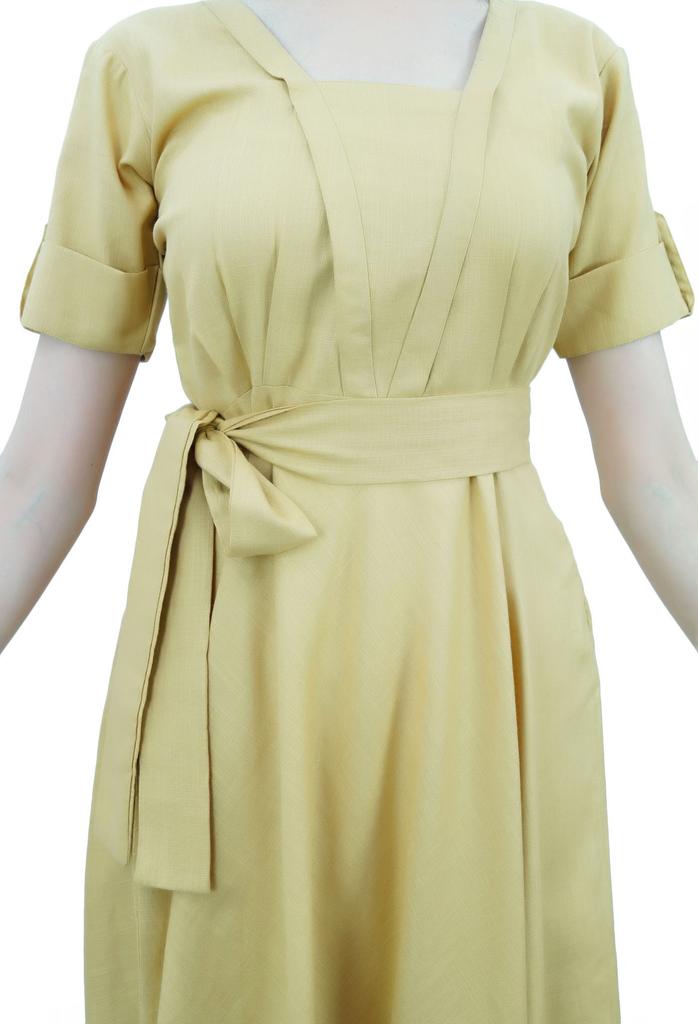 Bimba Damen Kurzarm Leinen Etuikleid Mit Gürtel Freizeitkleider