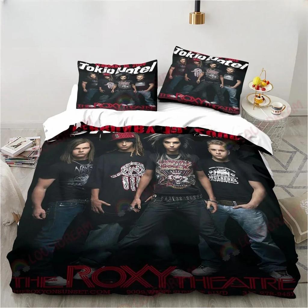 3D-Druck Tokio Hotel Bettwäsche-Set Weiche Bettdecke mit 1/2 Kissenbezügen für Kinder Erwachsene Musikband Bagger Bettbezug