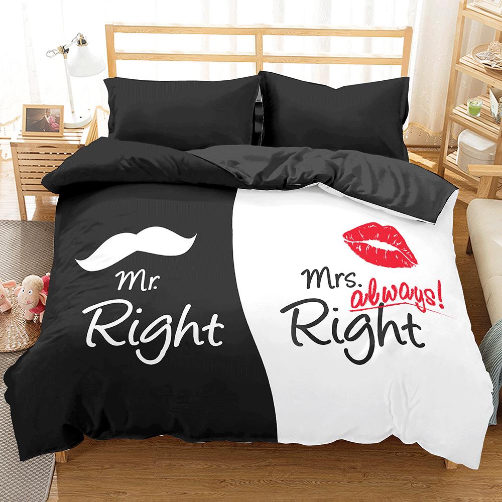 Lover Couples King Queen Duvet Cover Black And White Printed Bedding Set For Adults Valentine's Day Bedroom Decor Quilt Cover