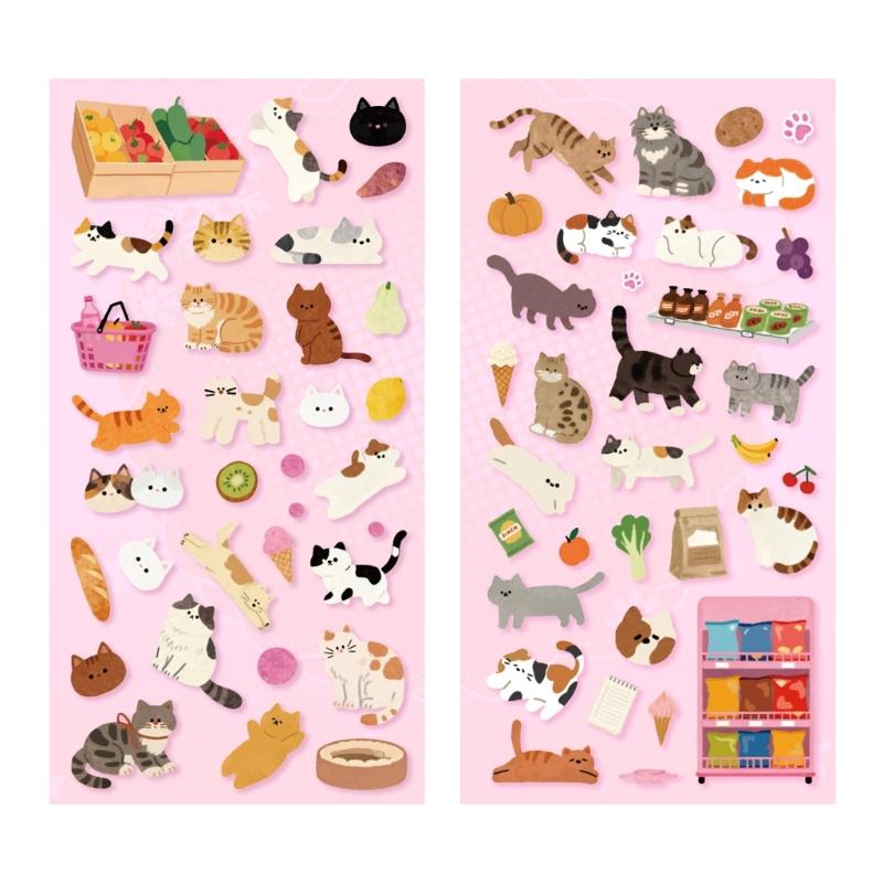 Cartoon Kitten Animal Sticker Scrapbooking Decorative Sticker for Journal Notebook Phone Cover Laptop Guitar Decoration