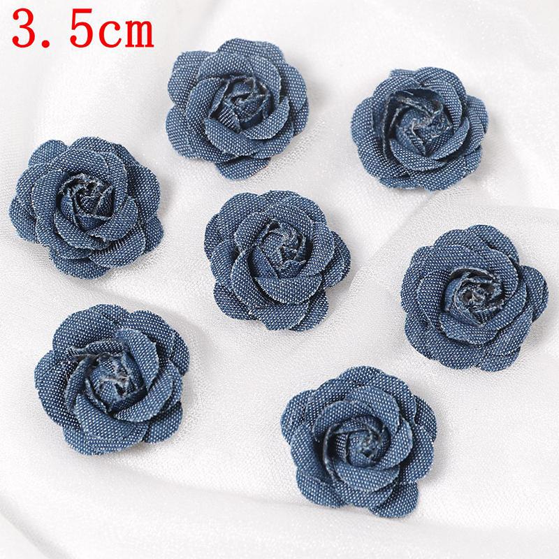 3/5Pcs 3.5/4.5/5/7/7.5CM Denim Artificial Blue Fabric Camellia Flower for Wedding Decor Women Handmade Cloth Corsage Accessory