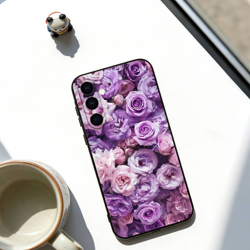 Flower Phone Case Black Silicone Soft For Samsung Galaxy A73,A72,A71,A70,A53,A52,A51