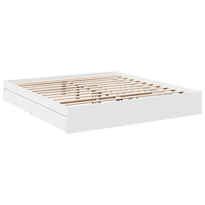VidaXL Cadre de lit avec tiroirs blanc 200x200 cm bois d'ingénierie, lit, lit de rangement, cadre de lit double, lit double 3280629