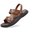 Casual Fashion Men Shoes Slip-On Leather Soft Non-slip Beach Summer Double Buckle Sandals Slippers Flats Flip Flop Walking Shoes