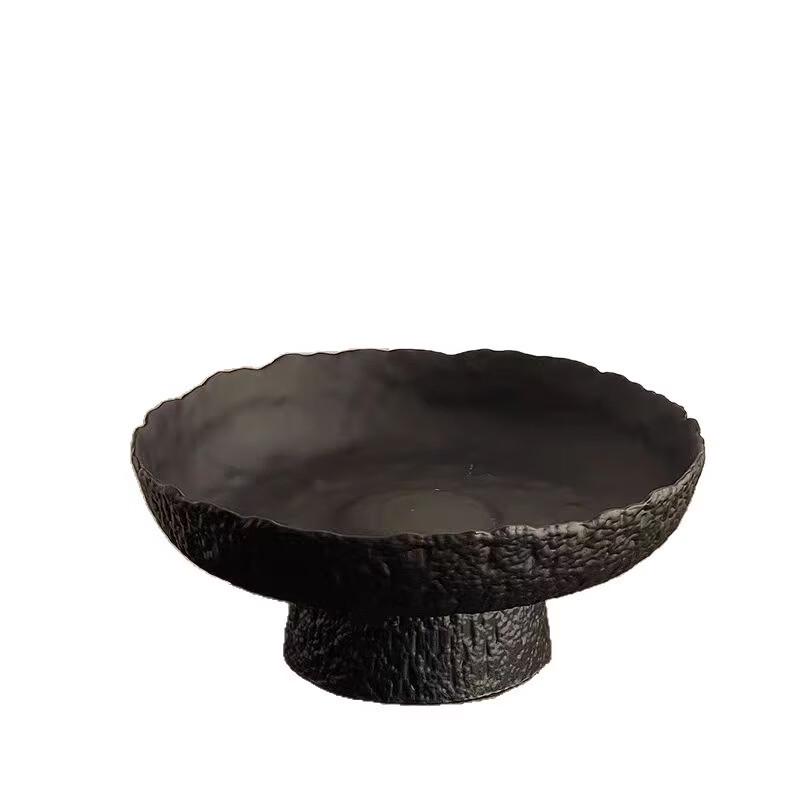 Minimalist Frosted Black Glass High-Foot Fruit Bowl