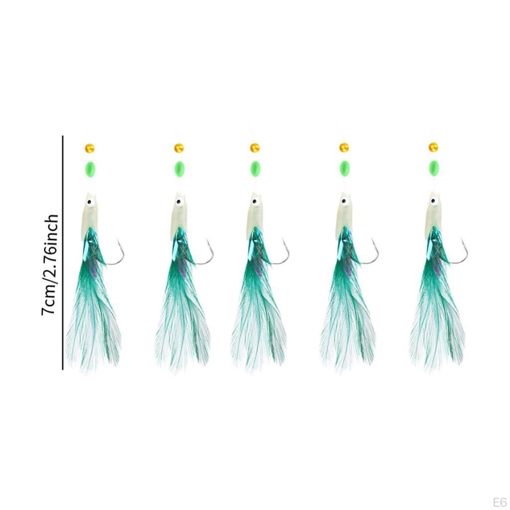 5 Angelmontagen mit Leuchtperlen und Haken für Süß- und Salzwasser