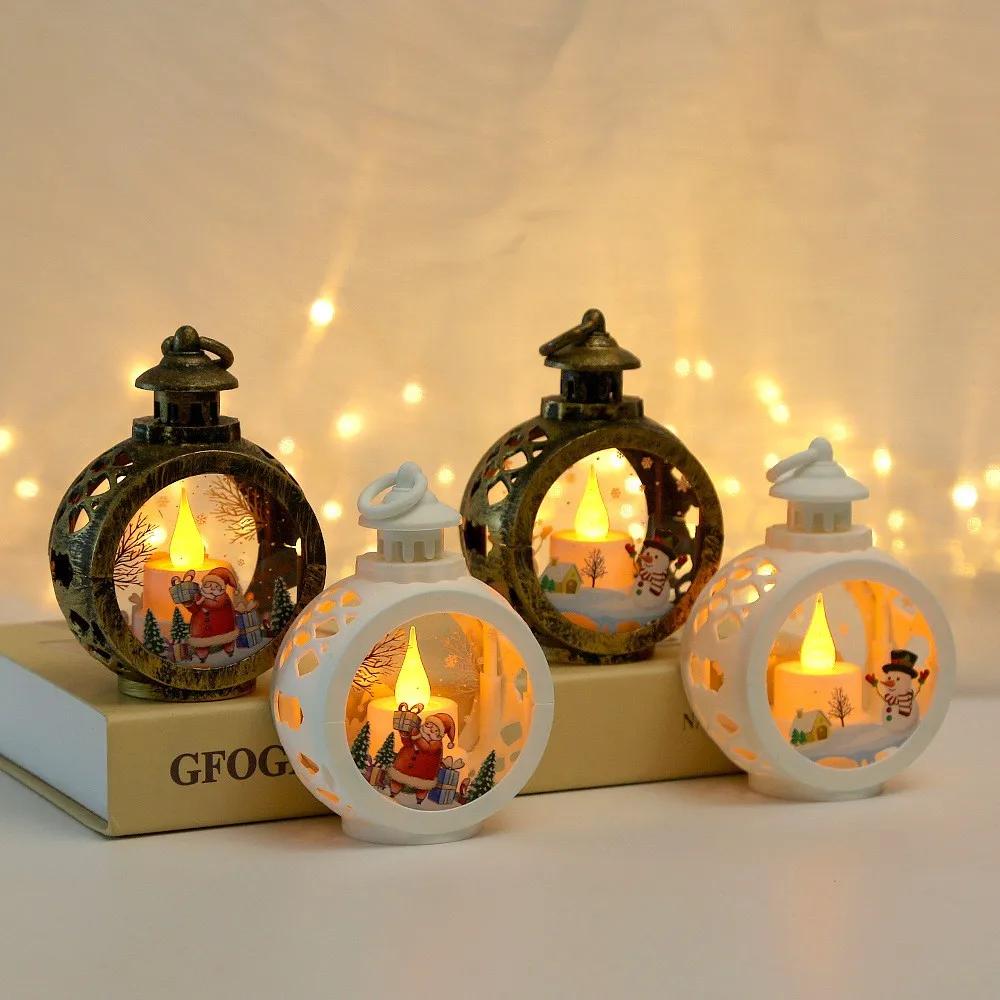 Led Lamp Decor Christmas Portable Lantern Santa Claus Xmas Tree Wind Lights Pendant Navidad Christmas New Year Decoration