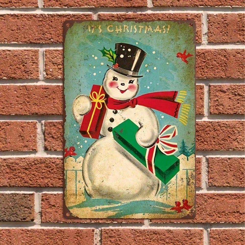 Vintage Snowman Metal Wall Art Outdoor Christmas Decor Pre Drilled Holiday Yard Sign