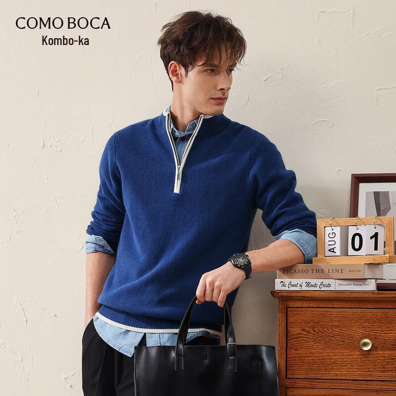 Commando Boca Herren Wollpullover mit halbem Reißverschluss und Farbblockmuster