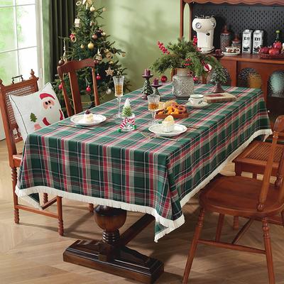 Christmas Checkered Tablecloth Buffalo Plaid Cotton Flannel Tablecloths, Xmas Winter Washable Table Cover For Party Dining Decor