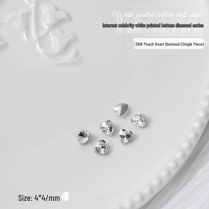 Nail Art Decorations: Transparent Pointed Rhinestones - Heart, Water Drop, Square, Butterfly Shapes