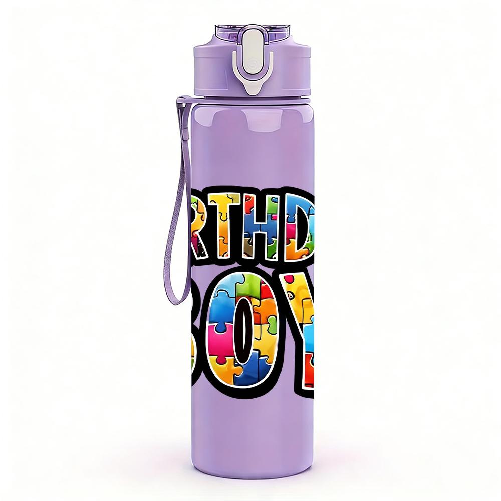 1PC Rainbow Birthday Boy Bold Lettering 750ml Color Plastic Water Bottle Leakproof Flip Straw Lid For Sports Office Home Use