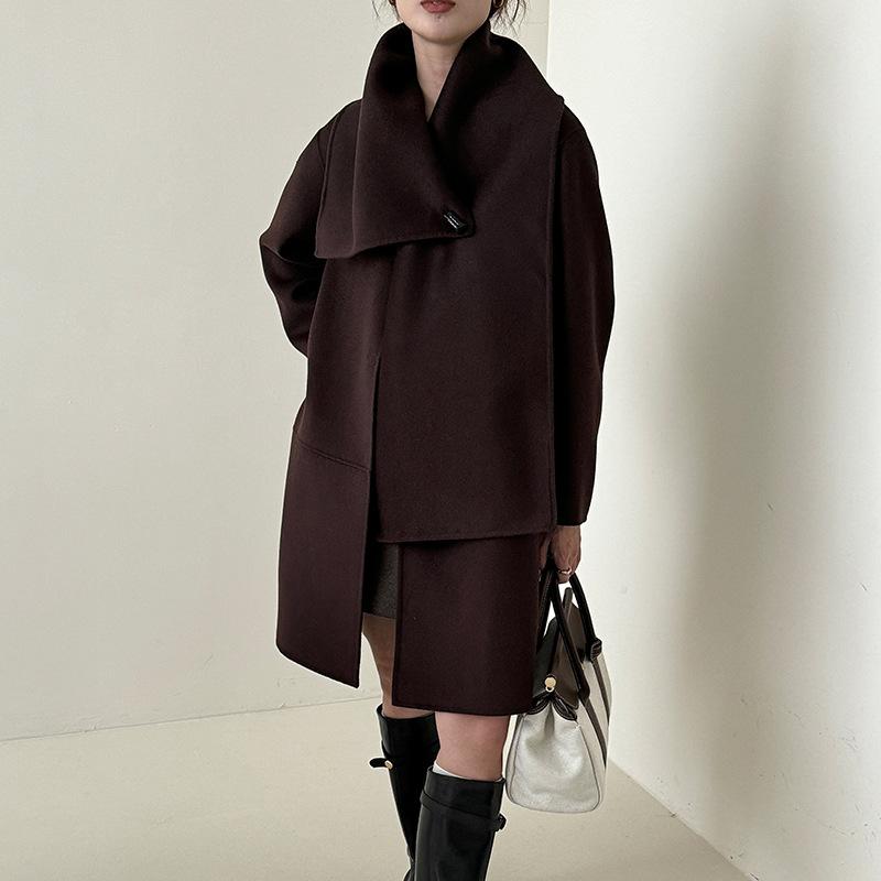 ] Niche Design Scarf Can Be Removed and Worn Twice, Double-sided Cashmere Coat, Women's Autumn and Winter Wool Coat