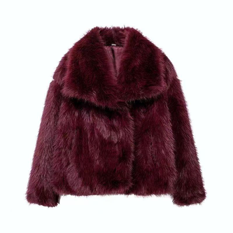 

Autumn and winter women s lapel artificial fur jacket women s loose casual temperament short coat S