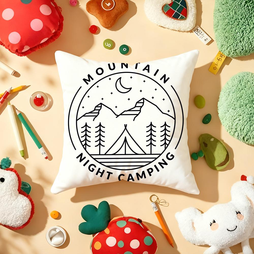 Camping Outdoor Logo Cushion Cover Plush Fabric Soft Double-Sided Printed Sofa Warm Winter Home Child Gift Pillow Case