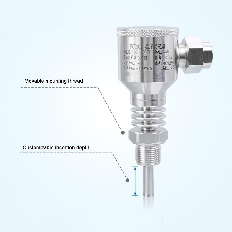 High Temperature Resistance Full Welding Stainless Steel Compact Temperature Transmitter PT100 Temperature Transducer