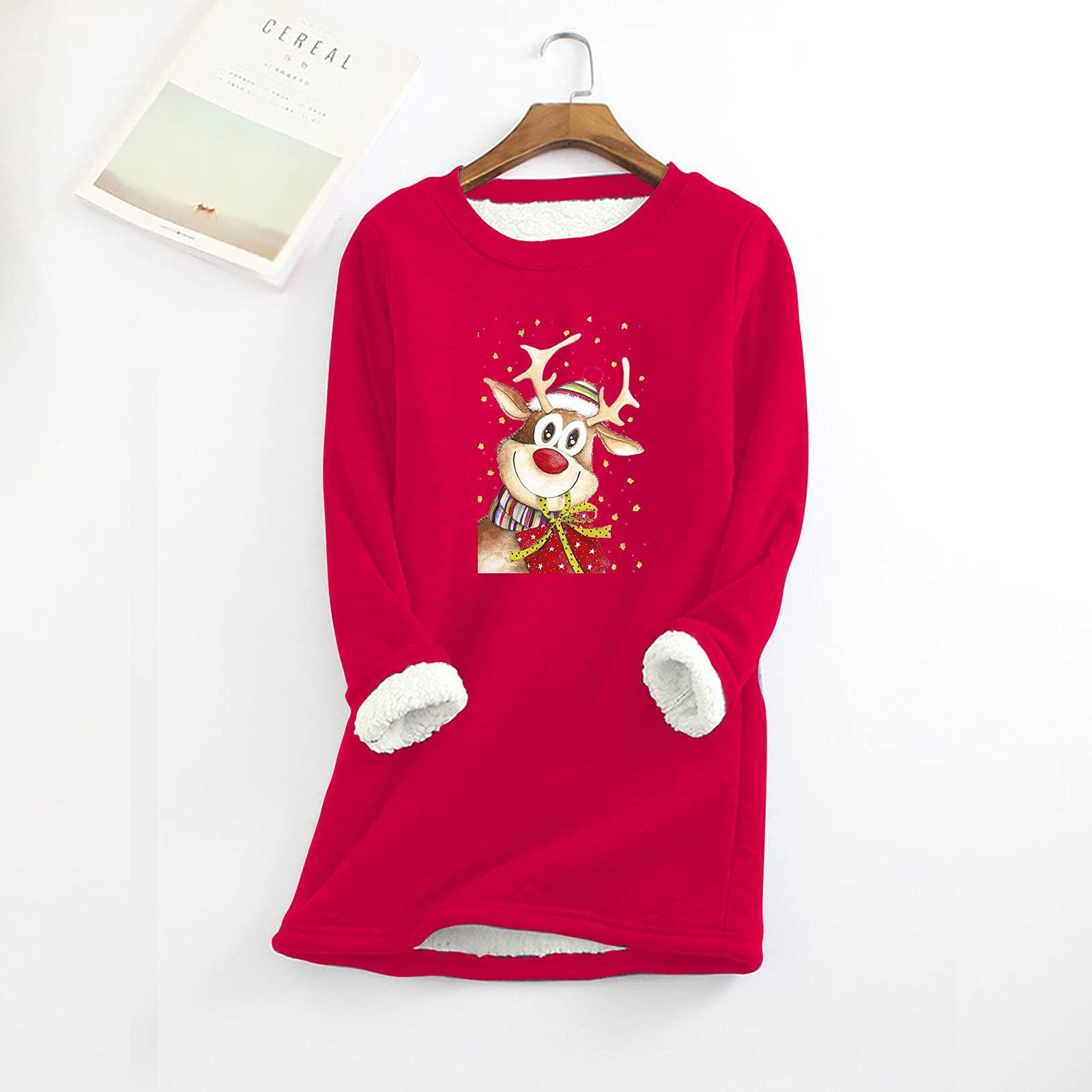 

Женская модная повседневная толстовка с длинным рукавом с рождественским принтом, теплое нижнее белье, топ XXXXL красный