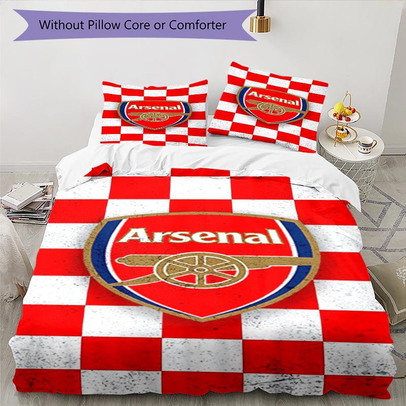 3pcs Arsenal Football Club Bedding Set Duvet Cover Closure Includes 1 Duvet Cover & 2 Pillowcases, Soft and Comfortable for All Seasons.