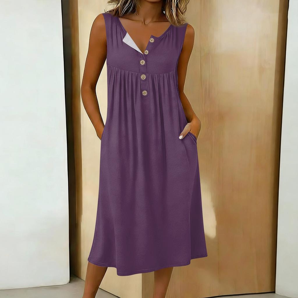 Women's Casual Sleeveless Button-down Mid-length Dress