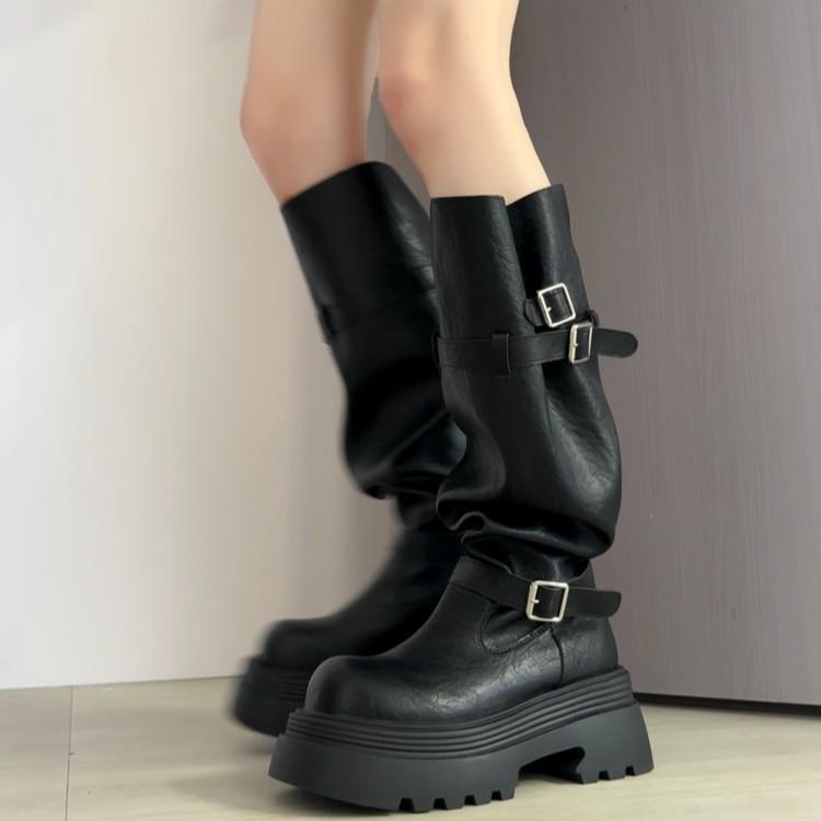 Maillard Grober Absatz Holzstiefel Kinder 2025 Herbst Skinny Aber Kniehohe Stiefel Ritterstiefel Frauen