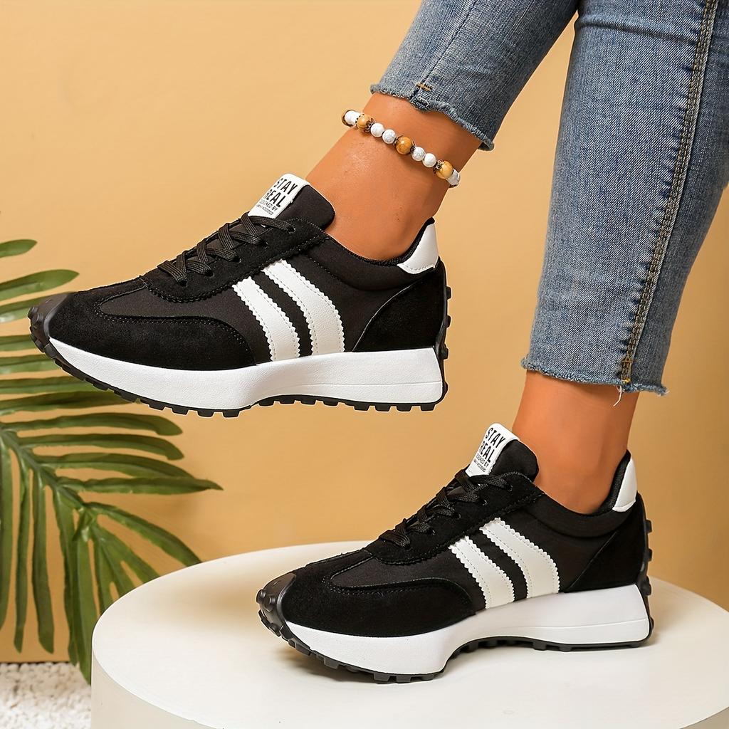 Women's Platform Daddy Shoes - Colorblock Round Toe Lace-Up Sneakers, Comfortable Cushioned Sole Walking Shoes for Ladies