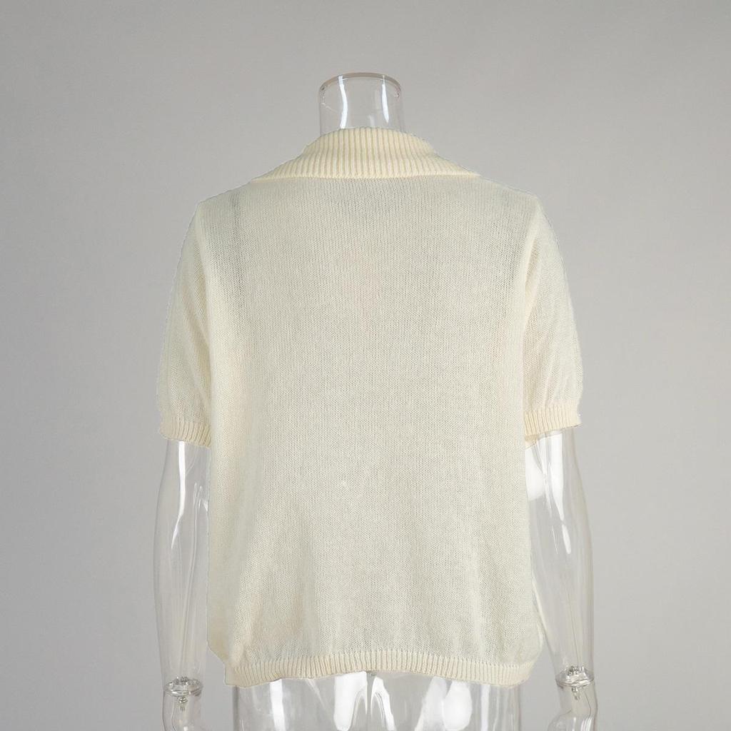 Spring/Summer 2025 Women's Cross-Border Openwork Knit Bubble Sleeve Sweater