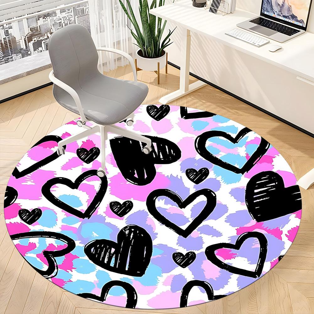 1PC Heart Print Chair Carpet for Office, Indoor Non-Slip Washable Carpet, Soft Comfortable Mat For Office Room Yy250930143