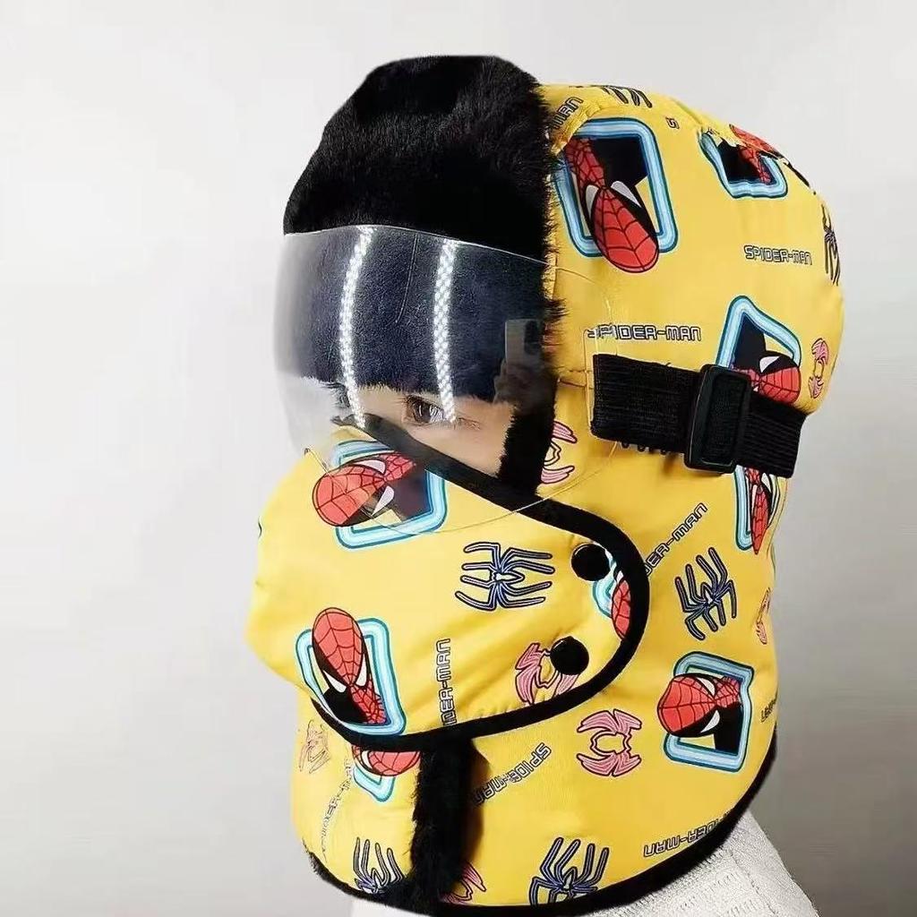 Winter Kinder Radmütze: Fleecegefüttert, Winddicht, Warmer Ohrenschutz, Dicke Lei Feng Mütze