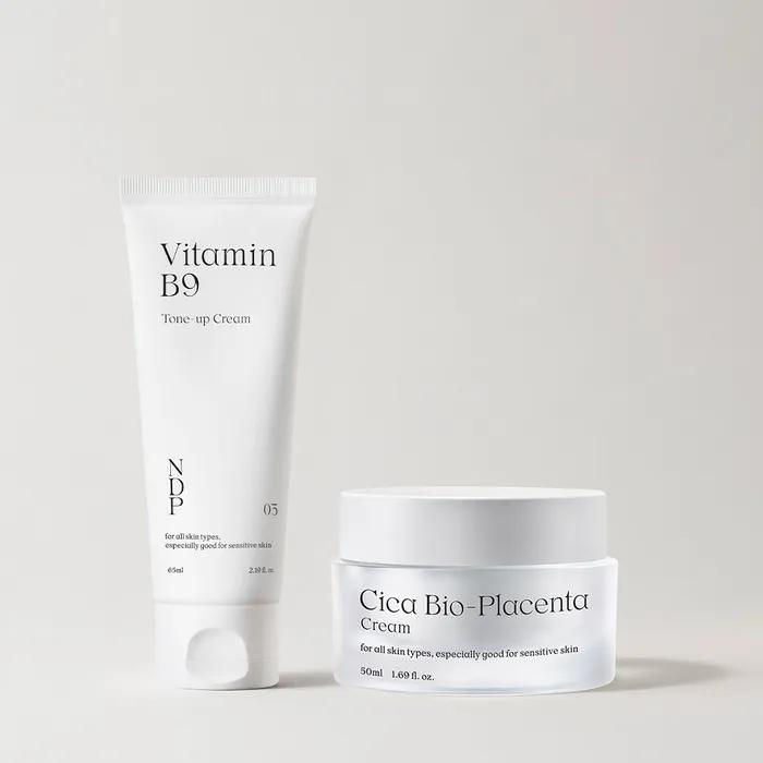 Cica Bio Placenta Cream 65ml + Vitamin B9 Tone-Up Whitening Cream 50ml 2-Piece Set