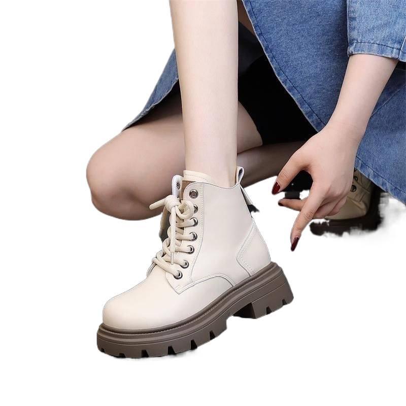 Women's British Style 2025 Leather Thick-Soled Martin Boots - Height-Increasing, Slimming Short Boots for Spring and Autumn.