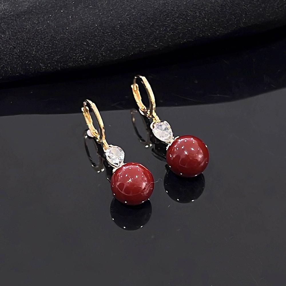 Cercei Ancola Roșu Argintiu Geometrici cu Picătură de Ulei - Modă Retro Manșete de Urechi High-End pentru Femei